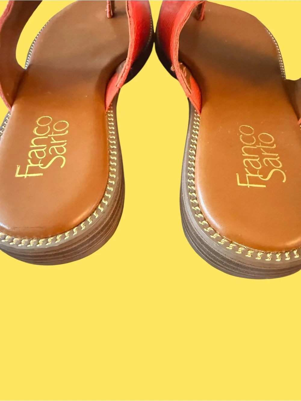 Franco Sarto Orange Watermelon Snake Embossed Toe Ring Slide Sandals Size 6M